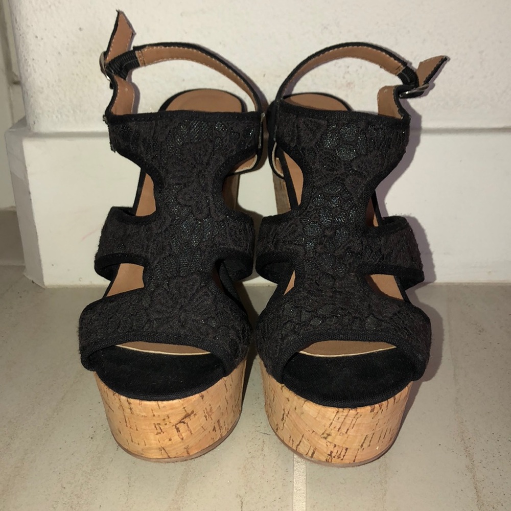 Black Cage Canvas Wedges size 6.5
